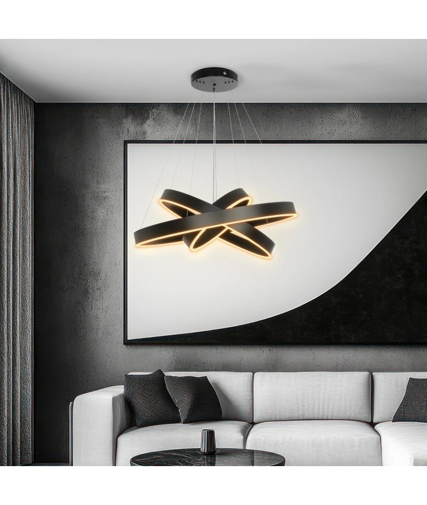 kelvo® VENOM 61188-DECO Μοντέρνο Κρεμαστό Φωτιστικό Οροφής LED 120W 14158lm 120° AC 220-240V IP20 Ρυθμιζόμενο Λευκό CCT με Χειριστήριο από 2700K έως 6000K Dimmable - Lumileds SMD Chip - Μαύρο Ματ - Μ80 x Π80 x Υ60cm - 3 Χρόνια Εγγύηση